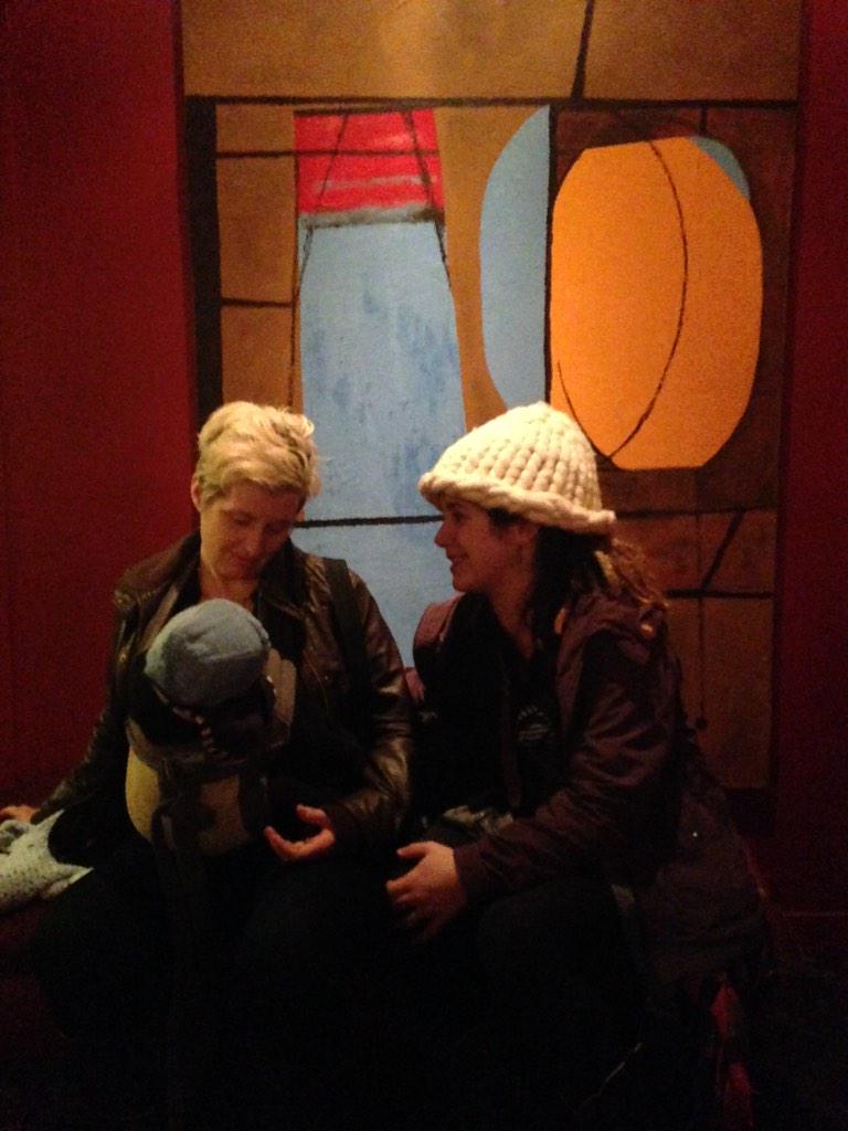 StewartLegere's tweet image. Sue, Lisa, Aimé catching up in the wee hours @zuppatheatre @FIXTPOINT @PuShFestival #pushoff