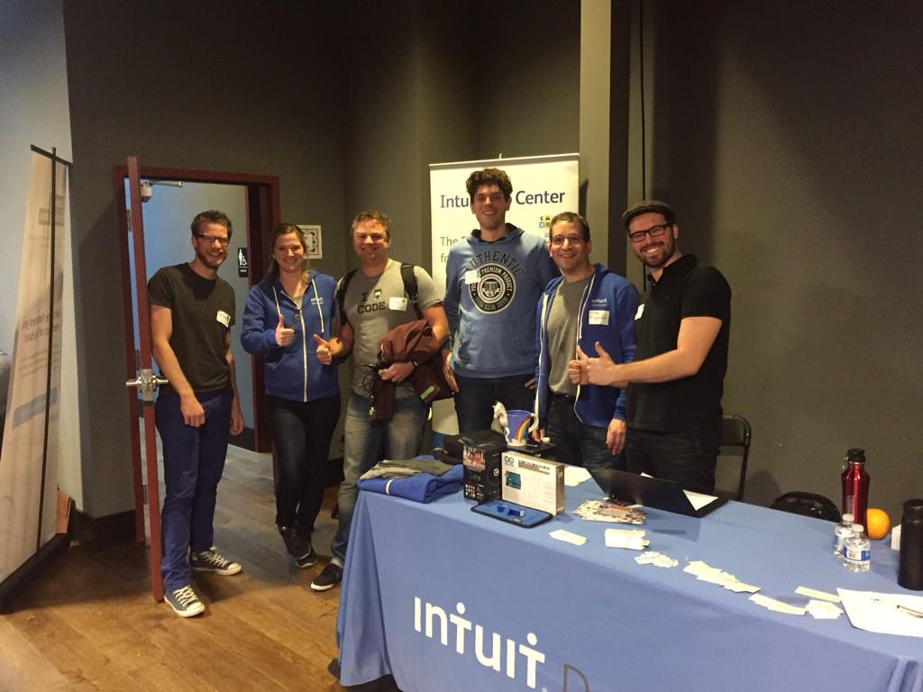 IntuitDev's tweet image. BIG CONGRATS to Team Arnie! Your hack has been chosen the winner for our challenge at #DevWeek15 hack! You rock!!