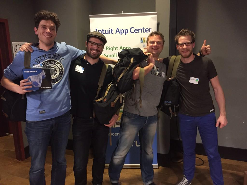 IntuitDev's tweet image. BIG CONGRATS to Team Arnie! Your hack has been chosen the winner for our challenge at #DevWeek15 hack! You rock!!