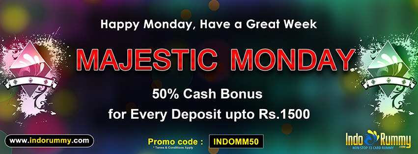IndoRummy's tweet photo. Relax from the start of the week by making use of Majestic Monday only at http://t.co/mm4dAXKCPz http://t.co/2uR5d1G3Lx