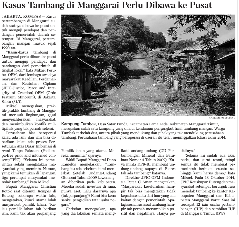 petisi35's tweet photo. Artikel Kasus Tambang di Manggarai Perlu Dibawa ke Pusat,kompas,2/2/15| #MasyAdat #NTT sengsara krn #Tambang sjk 90an http://t.co/kZbrAPQQpw