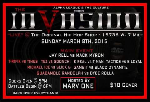 cig_dolla's tweet image. @AlphaLeague PRESENT THE #INVASION @JayRellAL VS @mackk_myron MAIN EVENT 
ALSO #DetroitVS#Indiana hosted by @marvwon