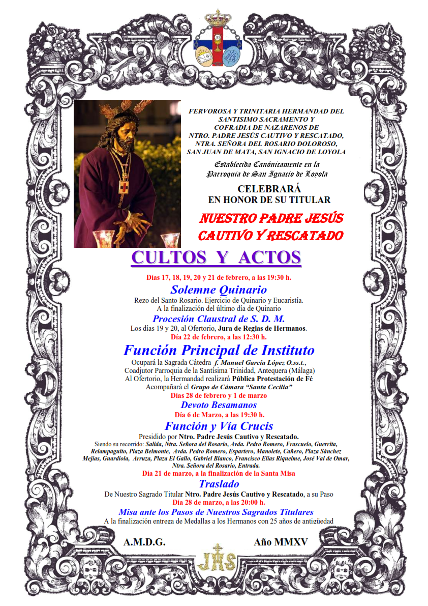 hdad_sanpablo's tweet photo. Cultos a Ntro. Padre Jesús Cautivo y Rescatado. #sanpablocultos #TDSCofrade http://t.co/2gKltBNQhT