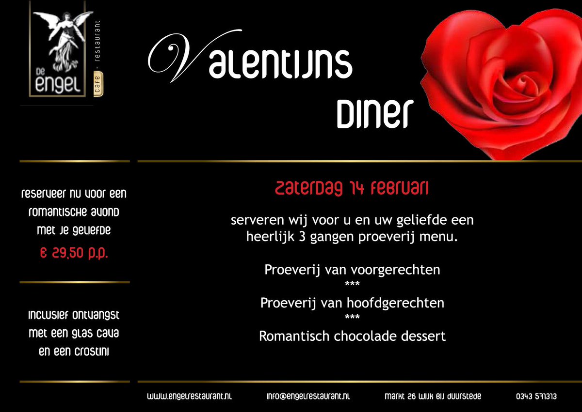 DeEngelWBD's tweet photo. Geniet samen met je geliefde op #Valentijn van een romantisch 3 gangen proeverijmenu. Reserveer via 0343 571313. http://t.co/yQxe85eiMw