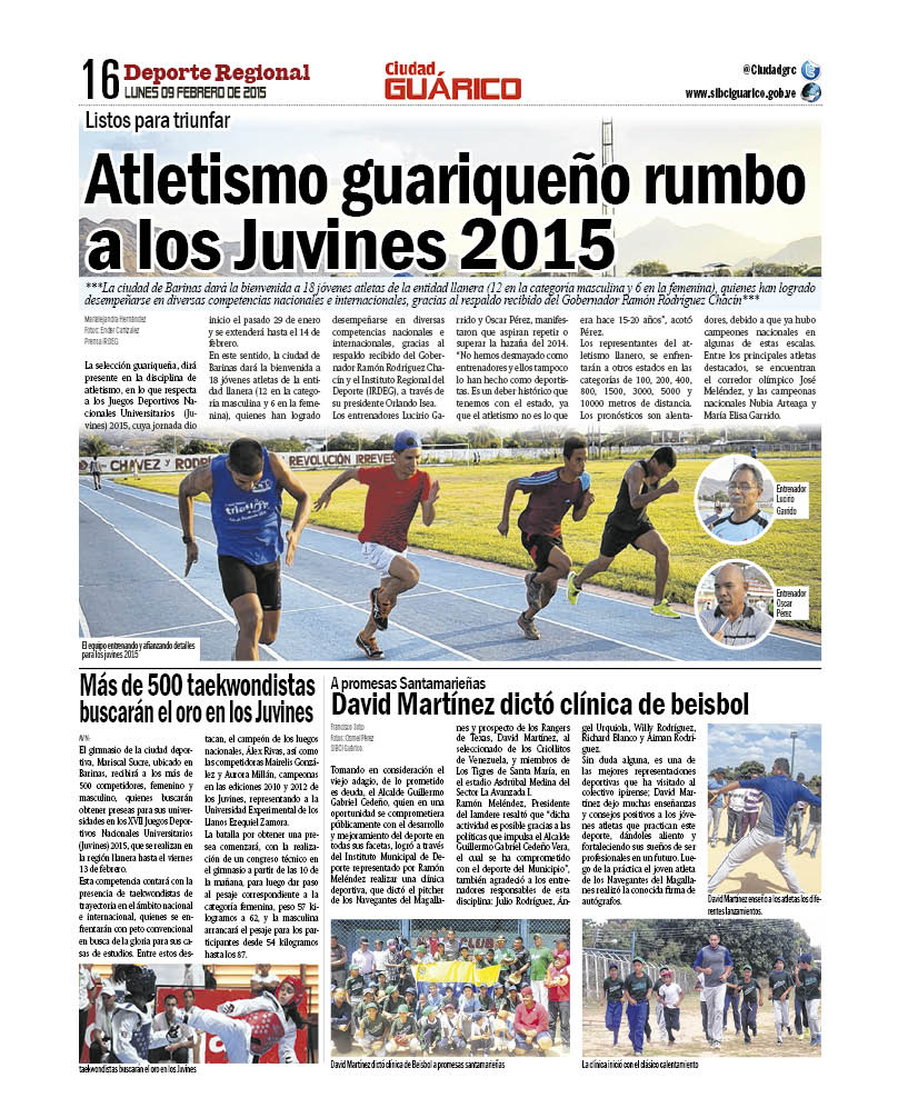 Vía: SibciGuarico: #DeporteRegional 'Atletismo guariqueño rumbo a los Juvines 2015' #ListoParaTriunfar CiudadGRC #…