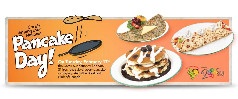 Tomorrow at <a href="/CoraRestaurants/">@CoraRestaurants</a> $1 from every pancake/crepe meal will be donated to #BCC! $1 = 1 child's breakfast!