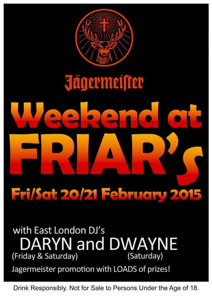 DarynMildenhall's tweet photo. Hitting Friar Tuck's this weekend! @KaveshanChetty @JayLeeDee @kevinkfed @DeanoVen #Jagermeister #CantWait http://t.co/eU1khe6XBJ