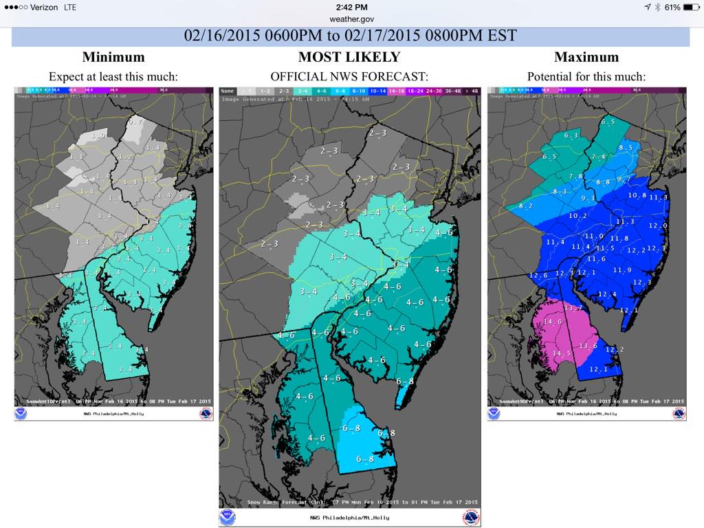 SalemCountyNJ's tweet photo. Snow potential from NWS early this morning. We will post updates as they arrive. http://t.co/cUhaZxKe9N