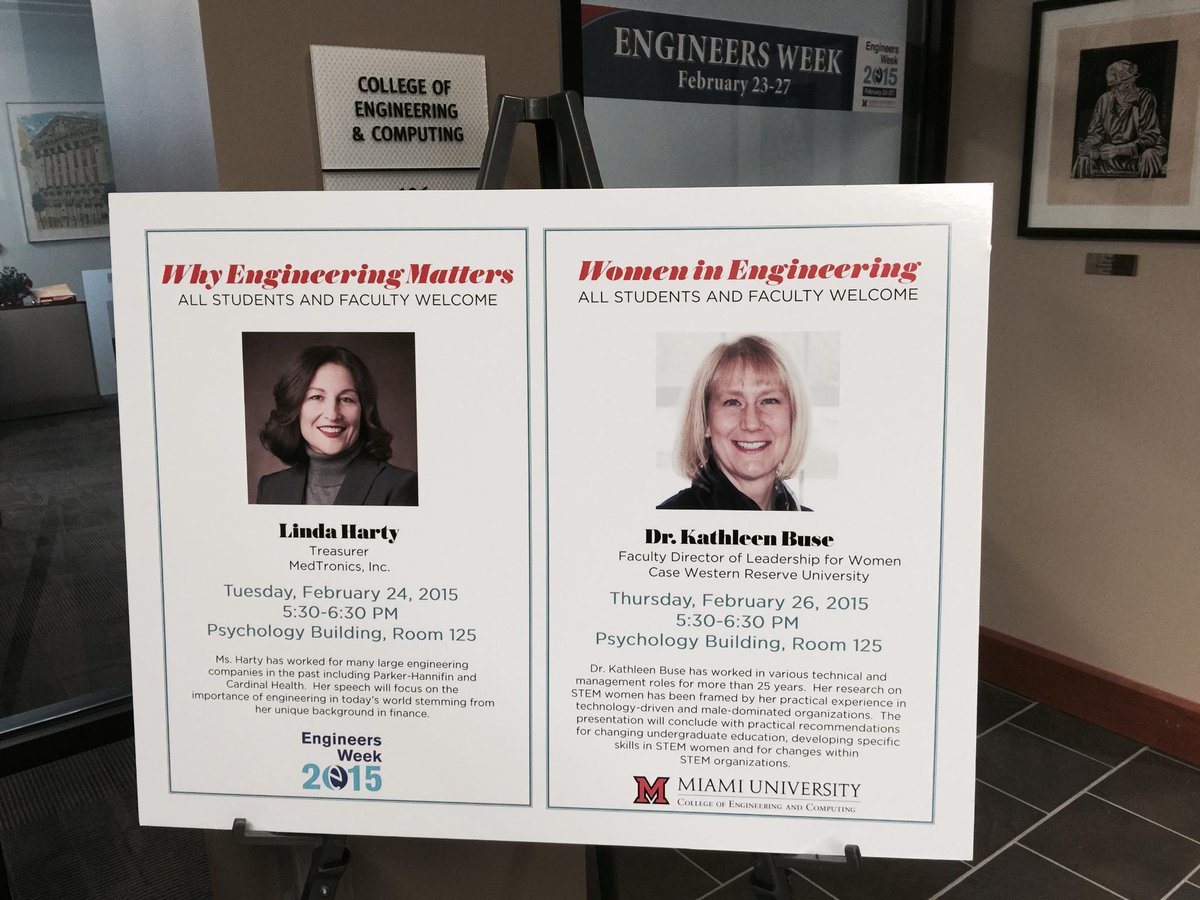 EngWeekMiamiOH's tweet photo. http://t.co/vY5s285TKc
don't miss the oppertunity to get insights from these magnificent speakers #WomenInEngineering
#EngineersWeek2015