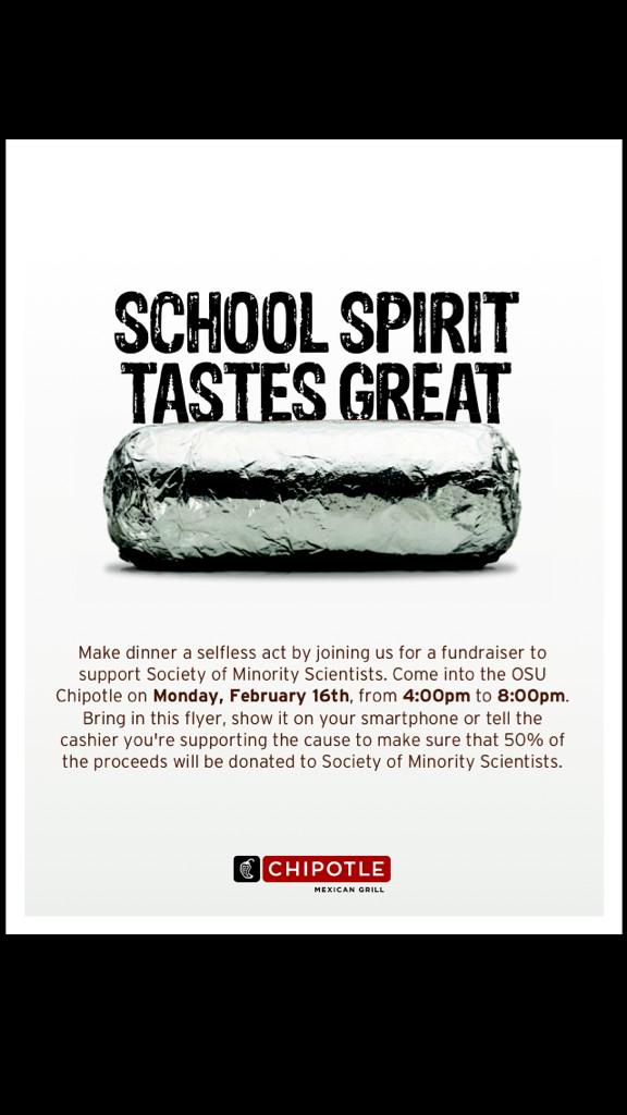 OSU_SMS's tweet image. Chipotle is the move from 4-8pm!! Mention us at the register!!