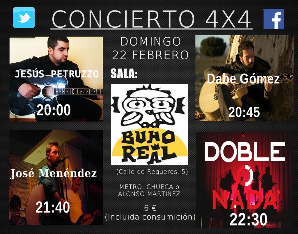 dobleonada_ofi's tweet photo. Estaremos en @SalaBuhoReal el proximo Domingo 22 Febrero compartiendo escenario con amigos! Toda la info en el cartel http://t.co/jqHQRjalOf