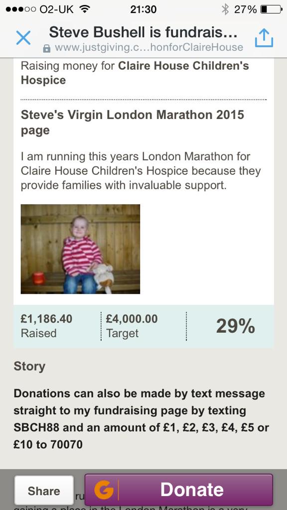 BLALiverpool's tweet photo. Please can you spare just £1 to help @stevesjourney26 get closer to his target. Thank you so much 👍👍 http://t.co/b6WO6FeyXQ