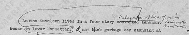 MrsNsays's tweet photo. A dramatic edit by #LouiseNevelson on intro to a 1959 interview by Tal Streeter, LN Papers, @ArchivesAmerArt #aaasi http://t.co/J4A7zbI6rE