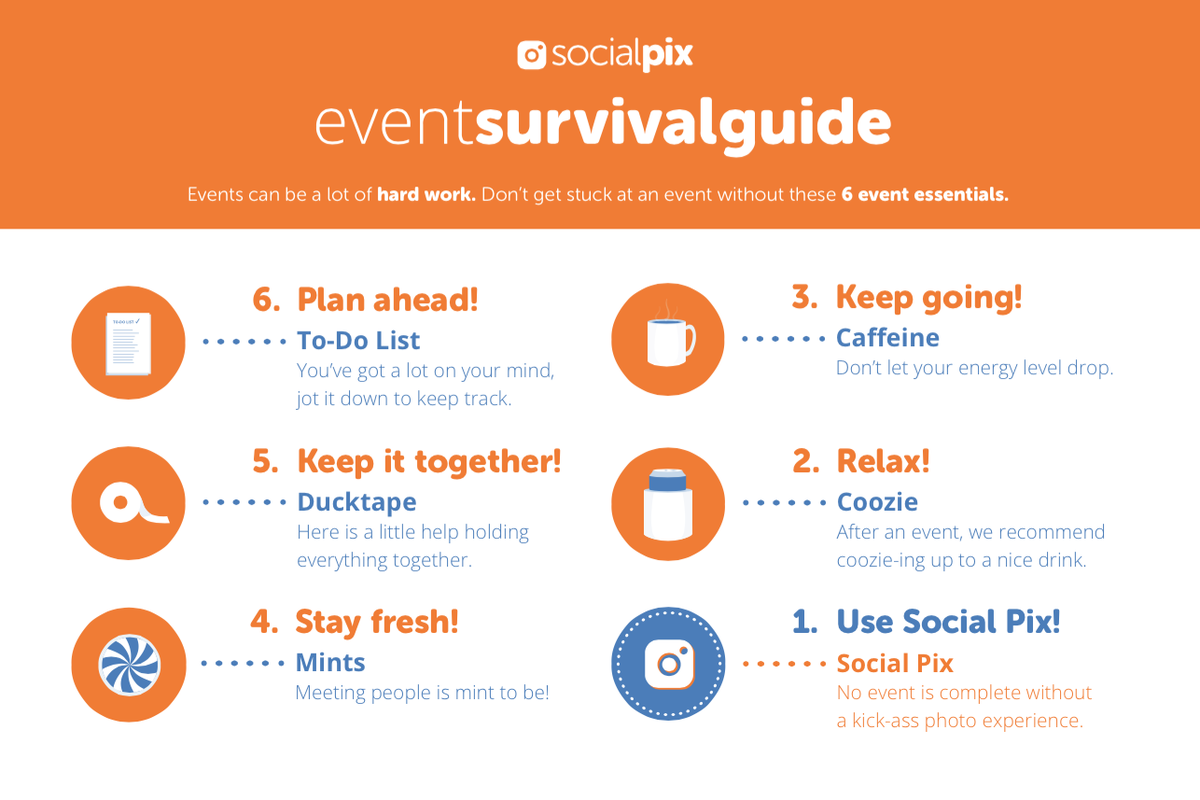 socialpix's tweet photo. Events have you stressed out? Have no fear your event survival guide is here! #SocialPIX http://t.co/YLKXjOoTD3