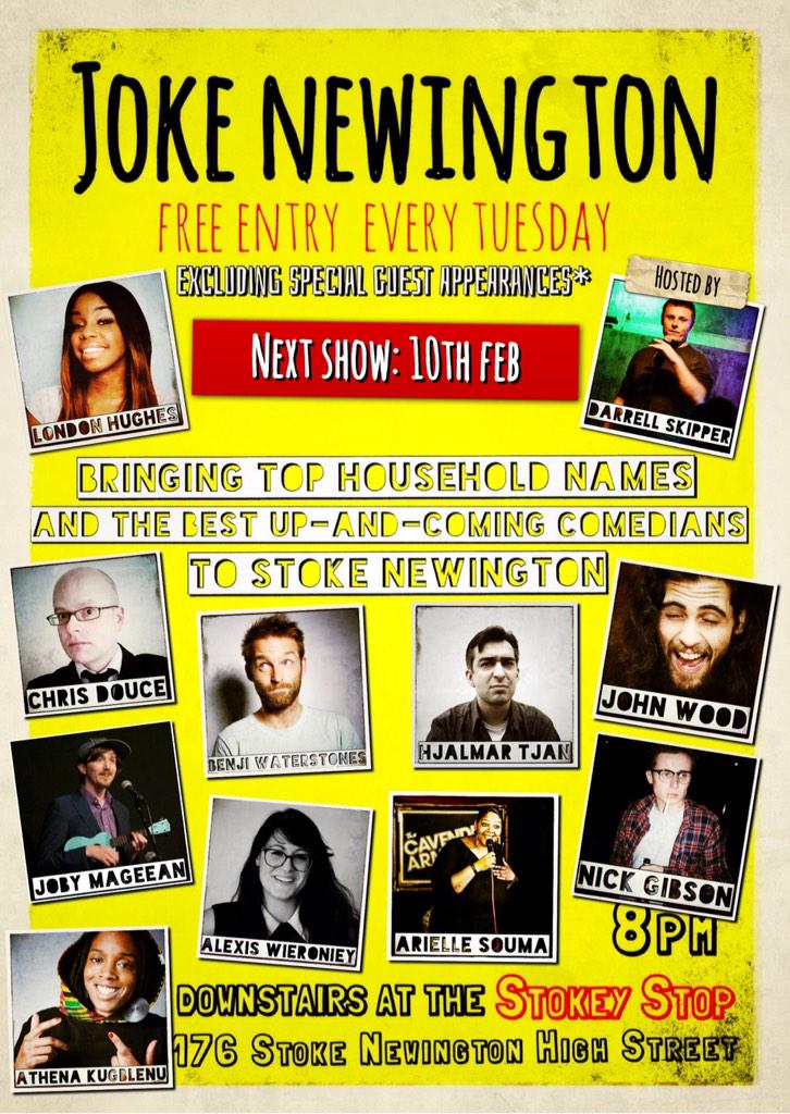 JokeNewington's tweet image. ~NEXT SHOW: 10th Feb~
Outstanding stand-up comedy in #StokeNewington ~8PM|£FREE!~ @SkintLondon @TimeOut_Comedy