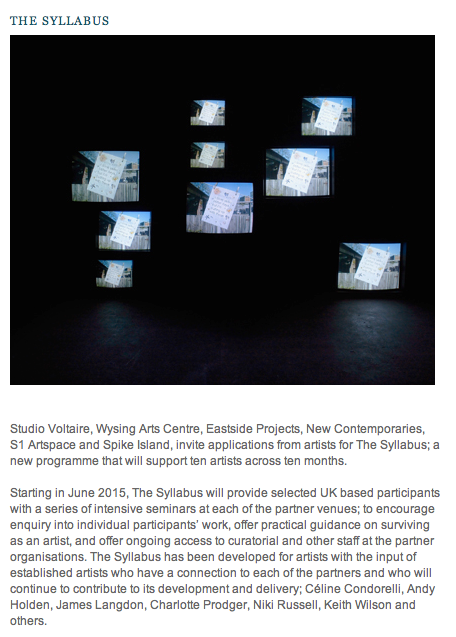StudioVoltaire's tweet photo. THE SYLLABUS @StudioVoltaire @WysingArtsCentr @eprjcts @NewContemps @S1Artspace @_SpikeIsland http://t.co/6wnANFRpY0 http://t.co/uBaJicmHbf