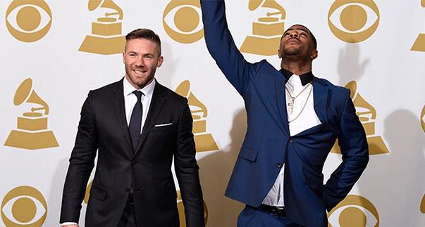 Patriots's tweet photo. ICYMI: @Edelman11 &amp; @Mac_BZ presented @TheGRAMMYs last  night (&amp; Butler had another INT...) http://t.co/vkCHqRd4Zh http://t.co/ErL737uJ73