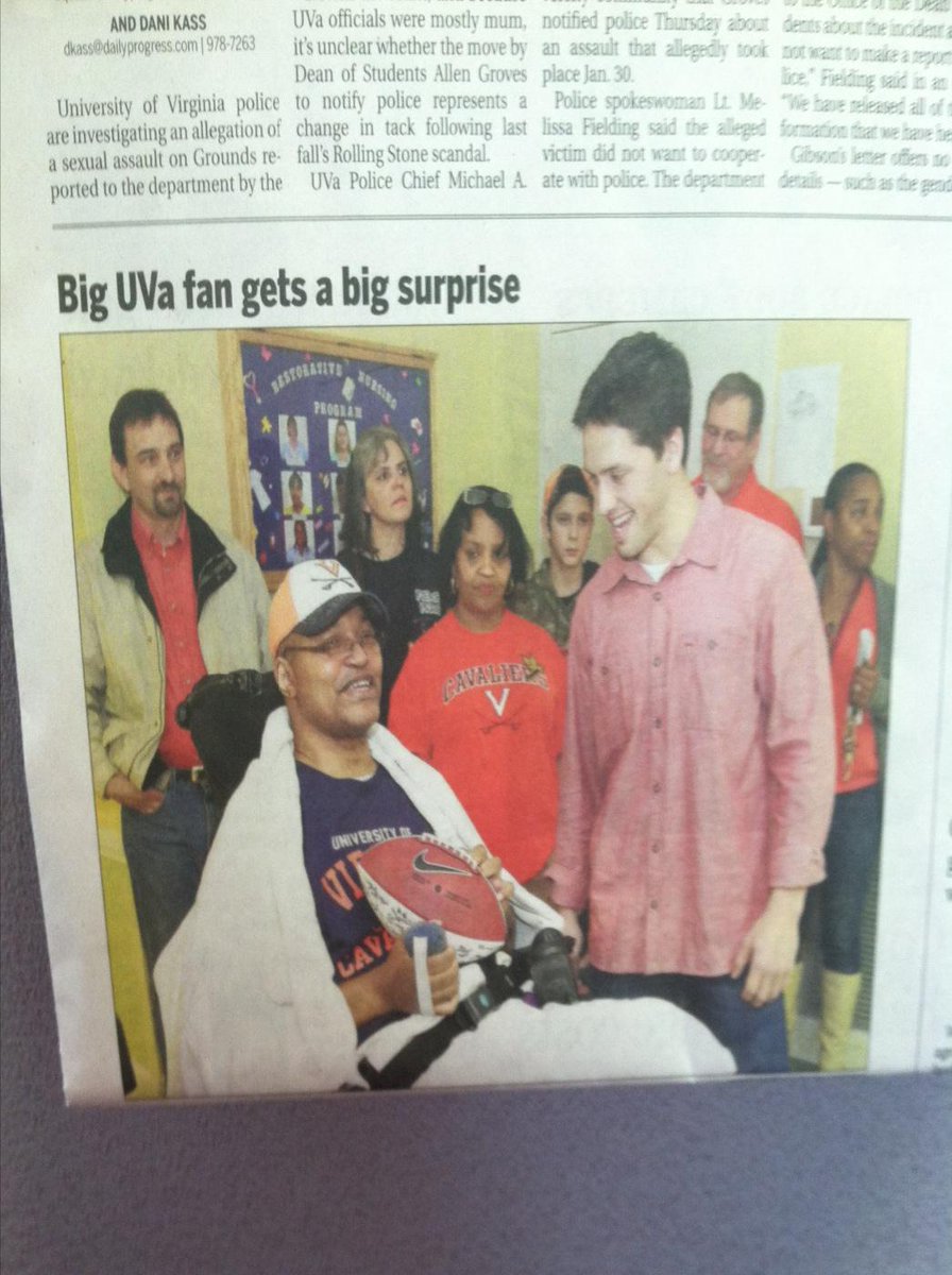 CommunityCavs's tweet photo. S/O to former UVA punter @AlecVoz for making the front page of The Daily Progress for helping out in the community! http://t.co/BElAuCnfu6