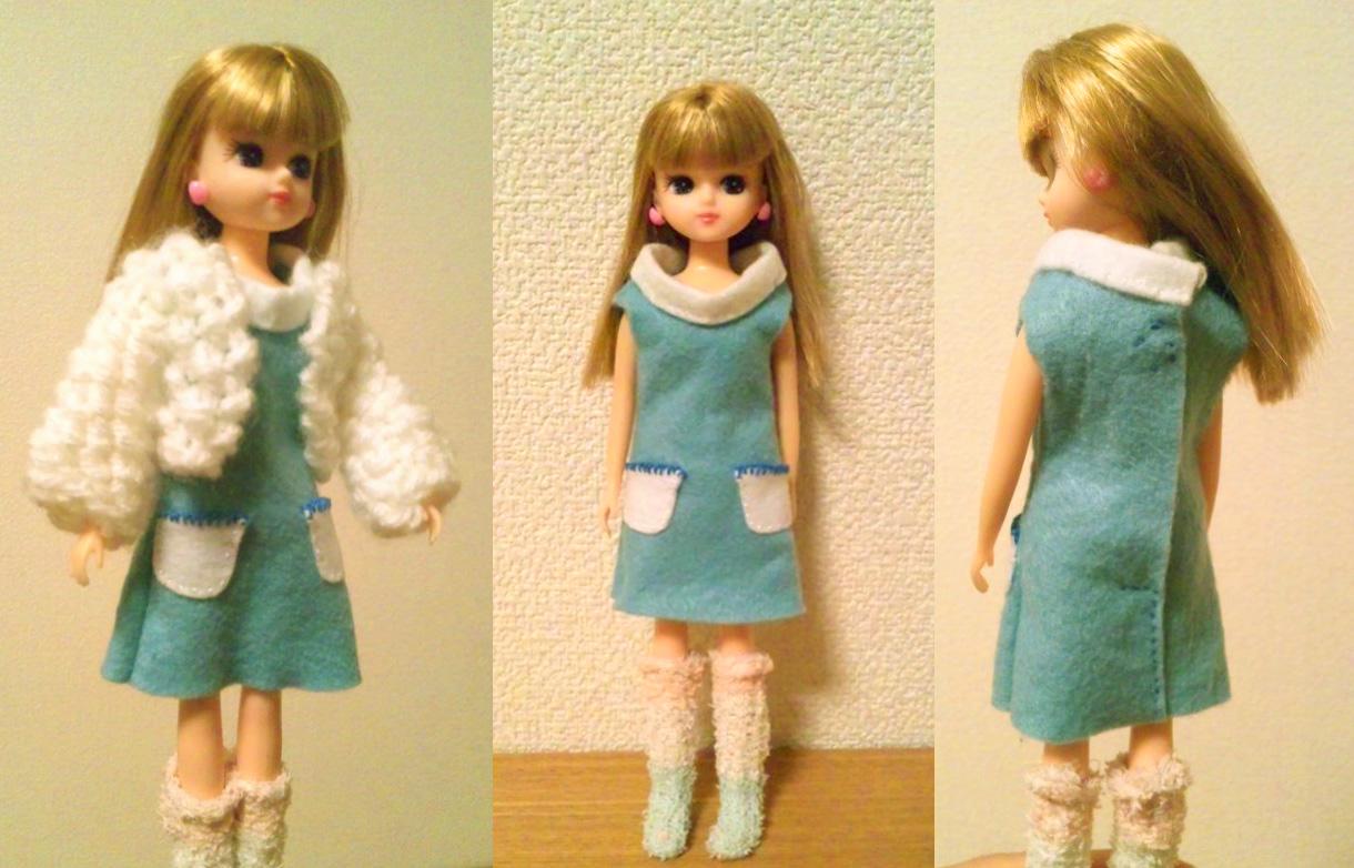 ちちかわ 手作りリカちゃん服 普段着編 第一弾 フェルトのレトロ感漂うシンプルなaラインワンピースと モコモコ靴下 これだと靴が履けないからレッグウォーマーの方がよかったかも Http T Co Wsoirlzuro Twitter