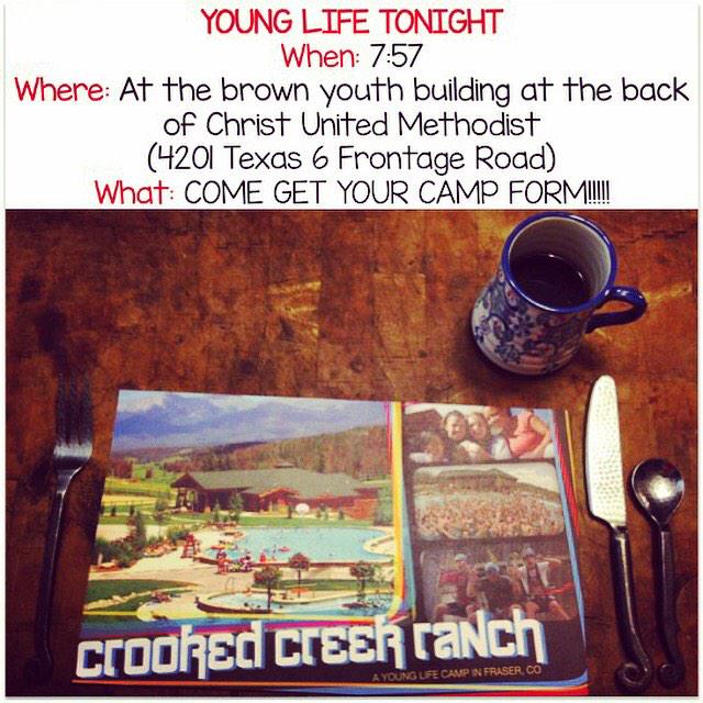 CSHSYoungLife's tweet photo. YOUNG LIFE TONIGHT!!!! 7:57 at the back of Christ United Methodist! Come get a camp form for summer 2K15!!!!! http://t.co/aJDdAhaQLb
