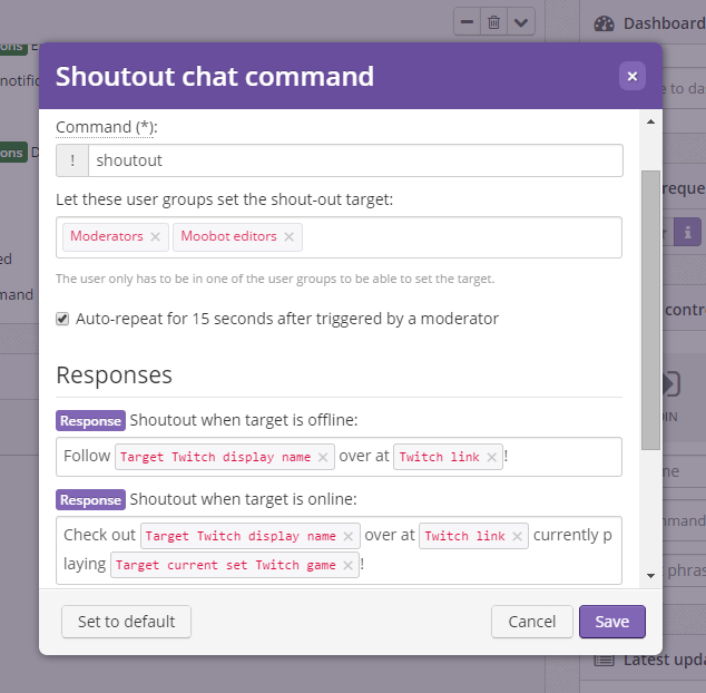 Moobot on Twitter: "New #Twitch "!shoutout" chat command ...