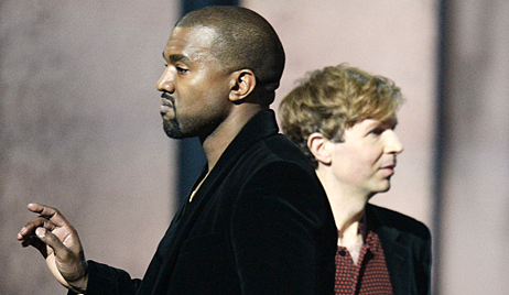 usweekly's tweet photo. Did you catch Jay Z and Beyonce's reactions when Kanye rushed the #GRAMMYs stage?! http://t.co/7lPWpJHMTd http://t.co/y3UXPYtGh4