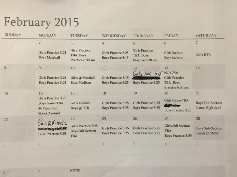PAS_GirlsBB's tweet photo. February practice schedule. http://t.co/TyjCxfjqqE