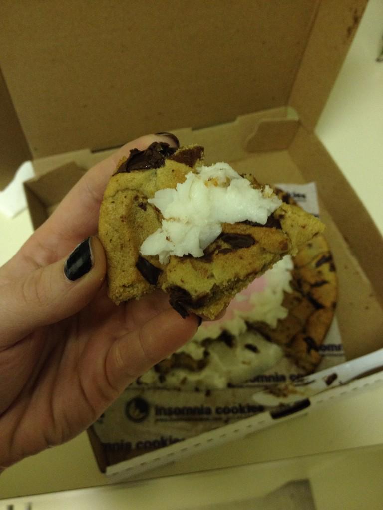 IC_Giana's tweet photo. Cooookie (cake) for breakfast. Oh yeah working @insomniacookies #cookiesFTW http://t.co/kDwGT8VCQm