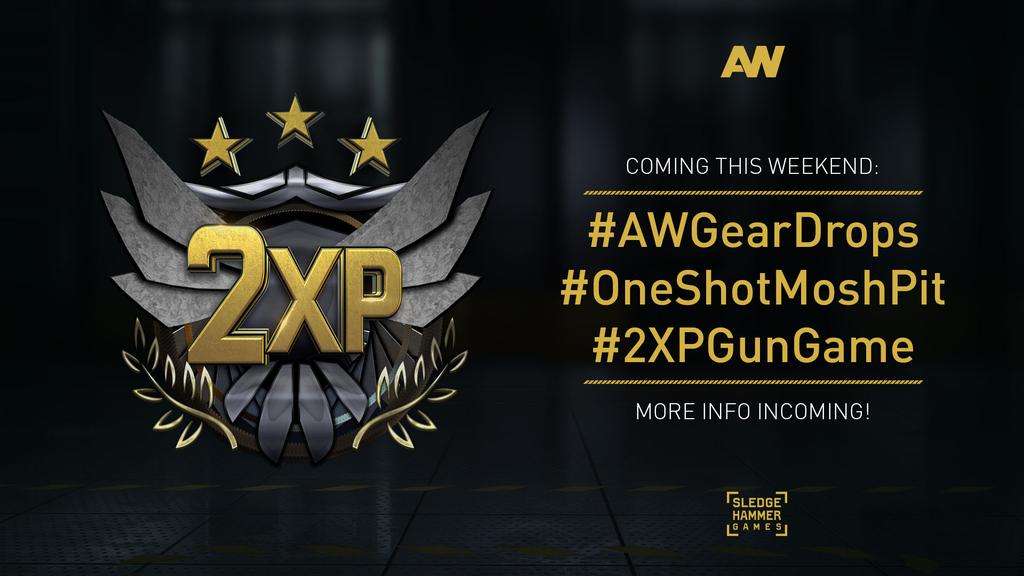 CODMW4Intel's tweet photo. Coming this weekend!
#AWGearDrops
#OneShotMoshPit
#2XPGunGame http://t.co/YEn5RWBn6J
