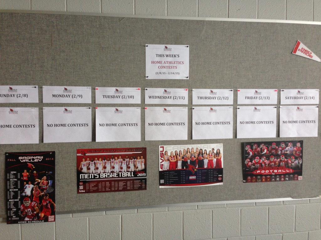 SVSUGAMEDAY's tweet photo. Sad week for the SVSU Home Game Announcement Board. #nohomegames http://t.co/BwpdB1iUFE