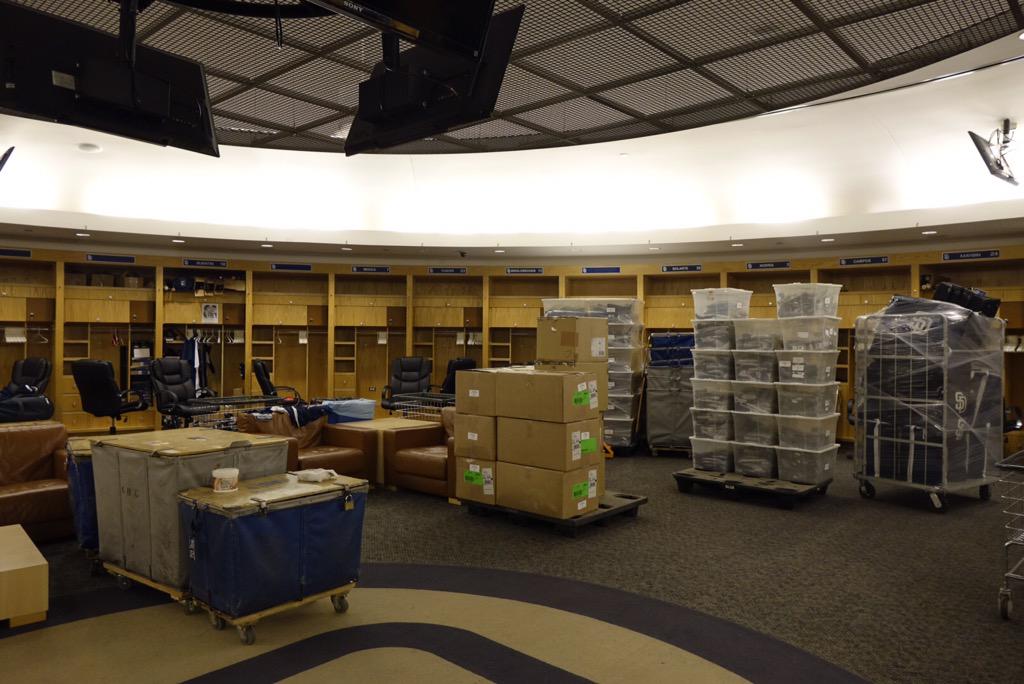 Padres's tweet photo. It's a busy day in the clubhouse as they pack for truck day on Friday. Anything else going on today? http://t.co/narPNxGyIT