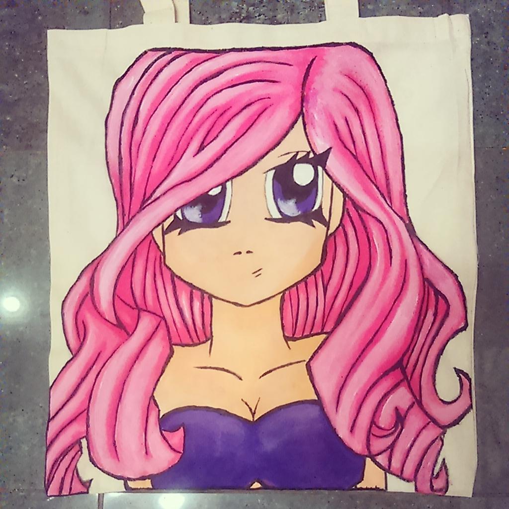 I make anime totes. Here's one i made earlier! #anime #animegirl #manga #pinkhair #art #handpainted #customisedbags