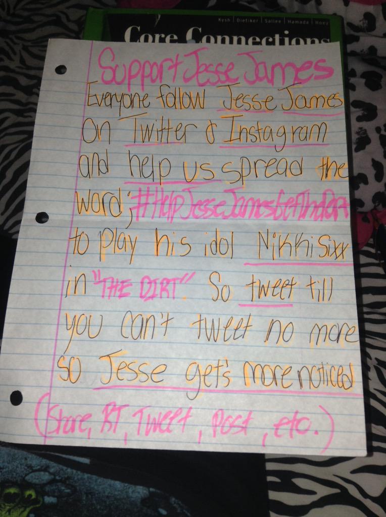 sleazy_jesse's tweet photo. Was bored in bio class today and made this for you @SleazyJesse lol!(; #HelpJesseJamesGetThePart http://t.co/wsegrJWpjb