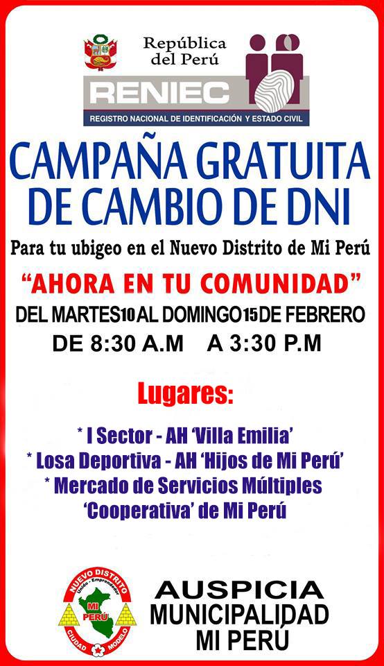 Desde mañana empezamos en otros tres nuevos sectores descentralizados en MI PERU, #dnigratis