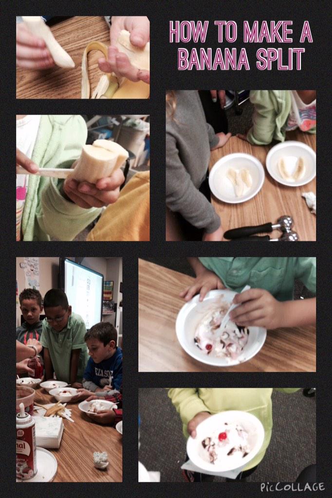 ErinErdeljac's tweet photo. @TWAWriting  #WildcatsRule  Mrs. Erdeljac's class - How to Make a Banana Split... Having fun with learning! http://t.co/g5Lcd438nn