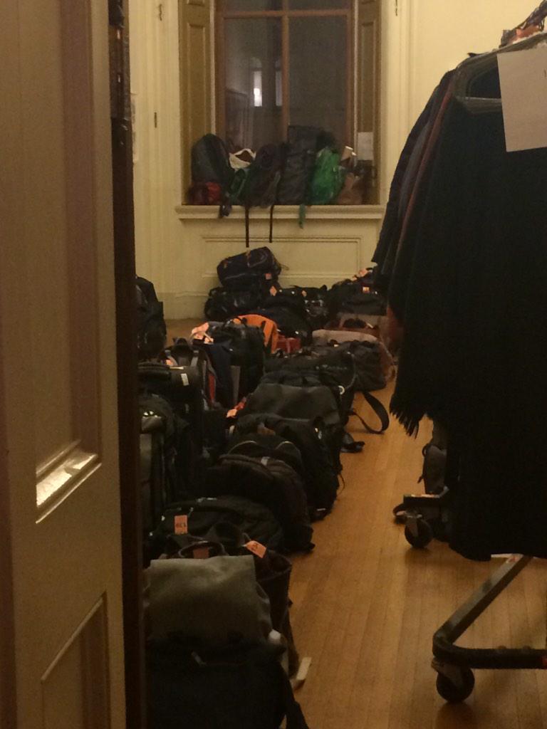 laureltripp's tweet photo. Coat check with designers = bag check #ixd15 http://t.co/RtYeDhkQpY