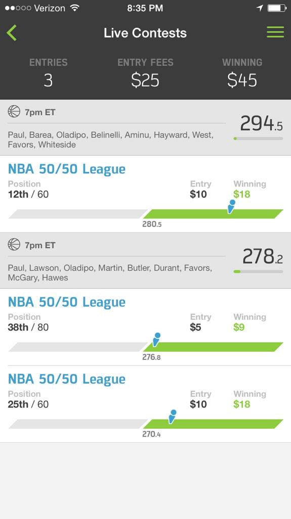DFSTop10's tweet image. Good win tonight! #dfs #FanDuel #DraftKings