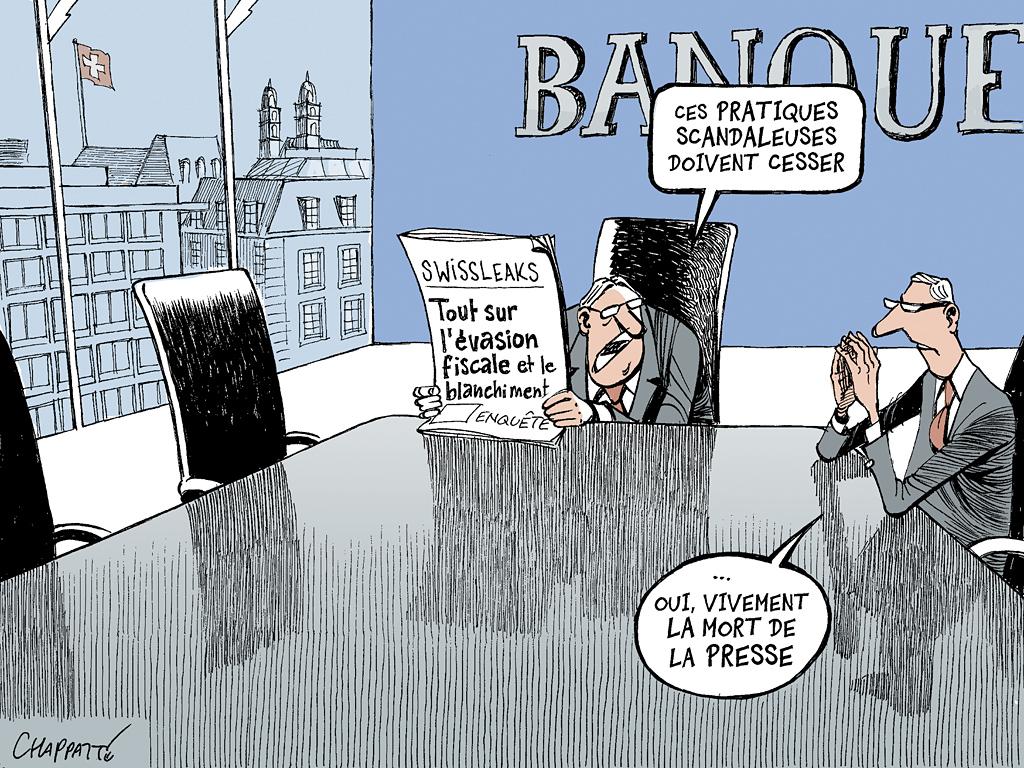 #SwissLeaks Grand déballage sur l'évasion fiscale - © Chappatte dans Le Temps, Genève