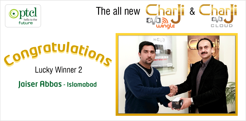 PTCLOfficial's tweet photo. Congratulations!!
Jaiser Abbas from Islamabad
for winning #Charji Cloud in Guess &amp; Win contest #PTCL #UltraHighSpeedG http://t.co/eXGFzR0aWe
