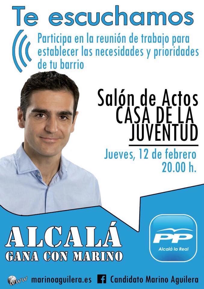 El candidato del <a href="/ppalcalalareal/">PP Alcalá la Real</a> <a href="/marinoaguilera/">Marino Aguilera 🇪🇺</a> se reúne este jueves con los vecinos de la zona sur #AlcalálaReal
