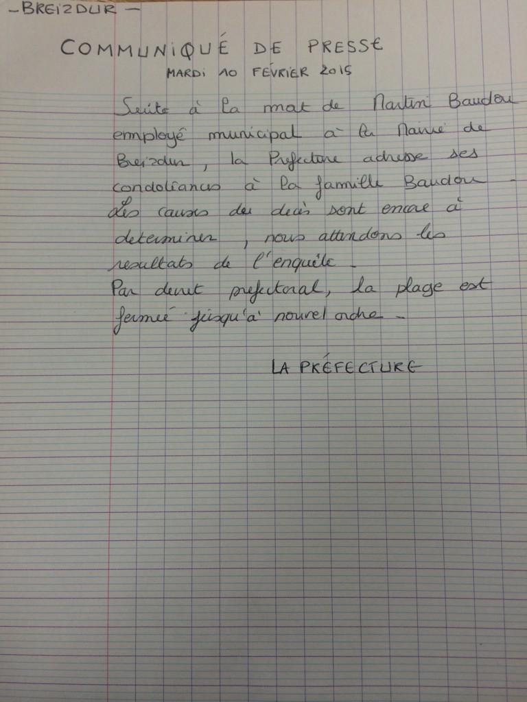 breizdur's tweet photo. Communiqué de presse de la Préfecture #Breizdur  #Baudou  #CP http://t.co/wemGuIyDjD