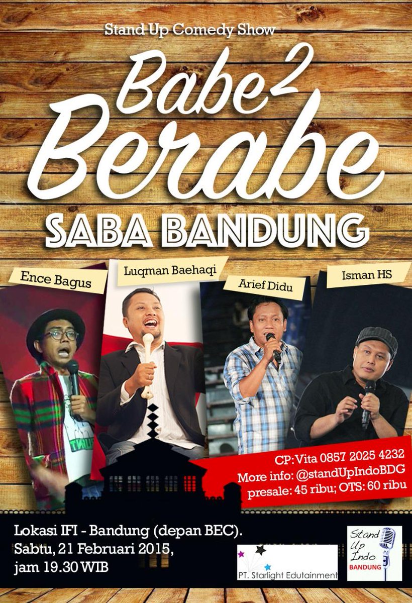 #Babe2Berabe |21/02/2015 | 7.30pm | IFI (Sebrang BEC)| <a href="/lukemanaaja/">lukemanaaja_</a> <a href="/ismanhs/">Isman HS</a> <a href="/encebagus/">EnceBagus</a> <a href="/ariefdidu/">IG: ariefdidu_</a> cc: <a href="/StandUpIndo/">IG: standupindonesia</a>
