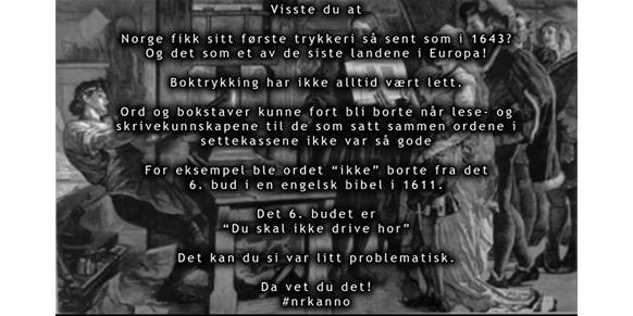 nrkanno's tweet photo. Boktrykking - vanskelig business når folk flest ikke var så flinke til å lese eller skrive! #nrkanno http://t.co/OzRn6yiUPw