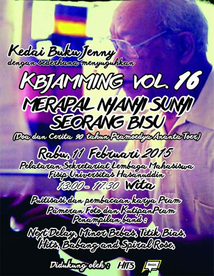 minorbebas's tweet photo. Besok KBJamming vol 16 merayakan 90 tahun Pramoedya Ananta Toer. @himahi @KedaiBukuJenny http://t.co/rPvMqaxxdj