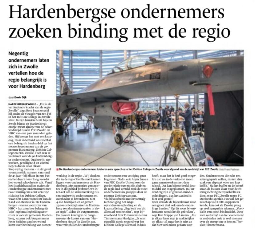 De Stentor: "Hardenbergse ondernemers zoeken binding met de regio". #Hardenberg @RegioZwolle <a href="/PECZwolle/">PEC Zwolle</a> <a href="/Deltion/">Deltion_nieuws</a>