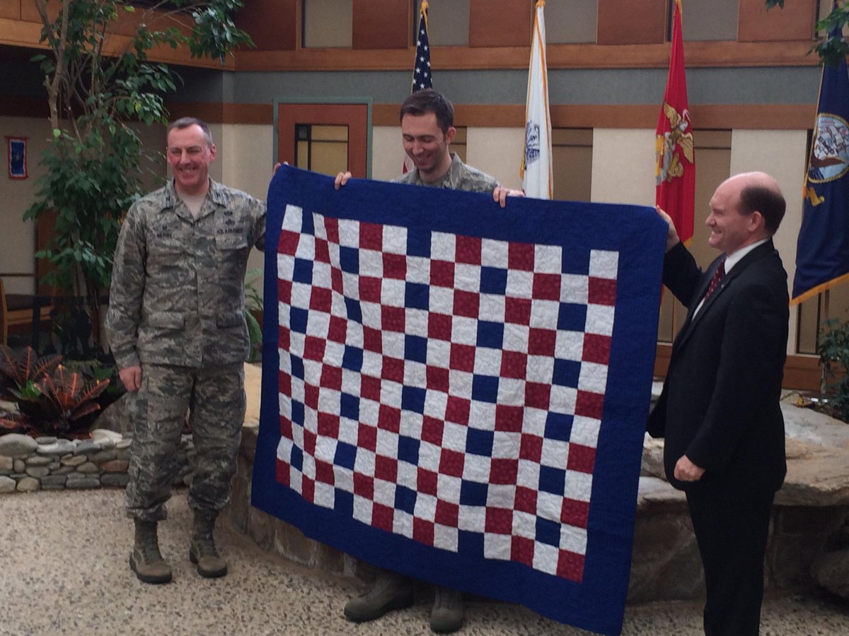 While at Dover AFB, I also joined Col. Dan Merry to present the Quilt of Valor to SSgt John Ayre. #netde
