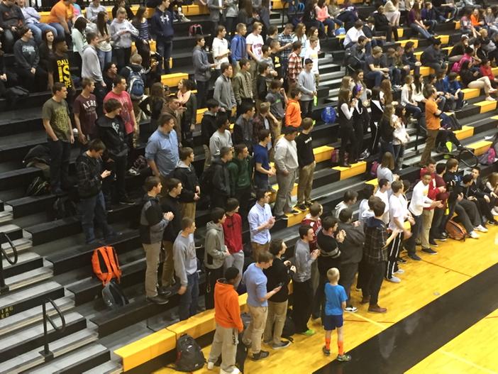 Students standing 2 support KH Special Olympics Basketball Team. #Proud2baKnight #ProtecttheCastle