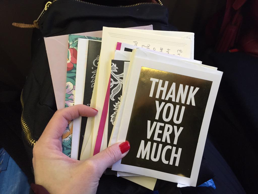 A lovely stack of thank yous from @NewhouseMag making me smile. Those <a href="/SyracuseU/">Syracuse University</a> kids R so polite. #orangelove