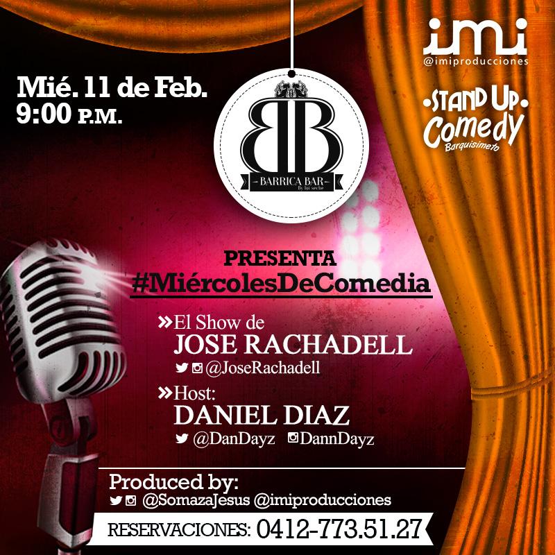 #MAÑANA es nuestro #MiércolesDeComedia con el show de <a href="/JoseRachadell/">Adrian José Rachadell Silva</a> y de host @DanDayz. Reserva 04127735127