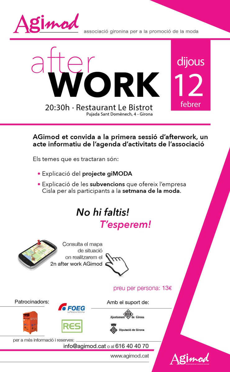 agimod_'s tweet photo. Aquest dijous 12 de gener a les 20:30h al restaurant Le Bistrot - Girona, et convidem ha assistir al 2n After Work! http://t.co/ZrHfC9VHo6